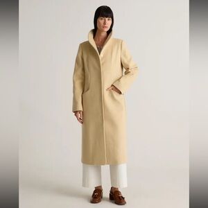 Quince Women Italian Wool Long Cocoon Coat Heather Macadamia Outerwear M